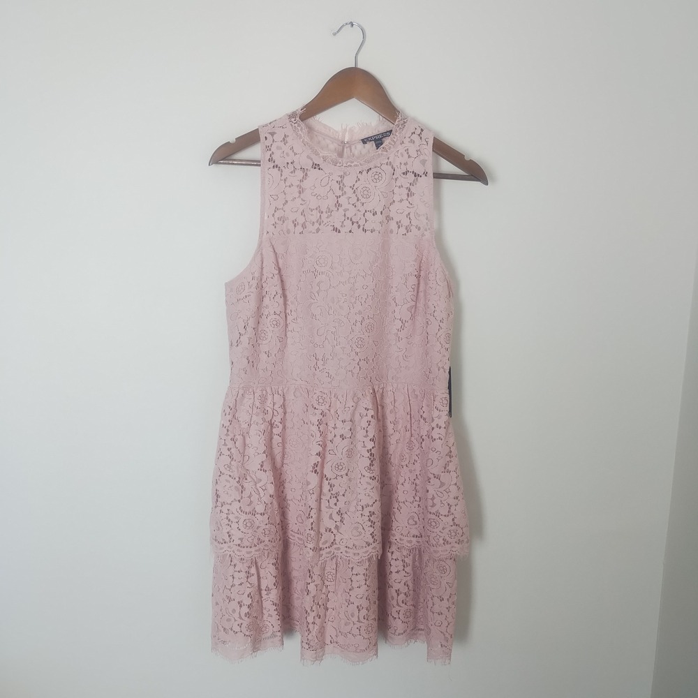 Express Lace Tiered Dress Women's 12 Pink Sleeveless Romantic Coquette Party